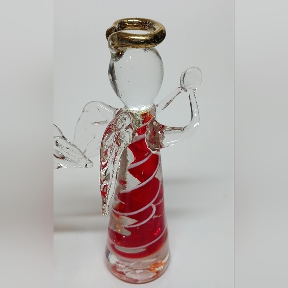 Set of 2 Glass Angel Ornaments Hands Praying Clear Wings Red Green White - Picture 6 of 7